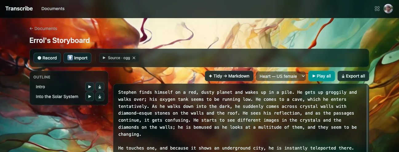 Transcribe editing a transcript as Markdown